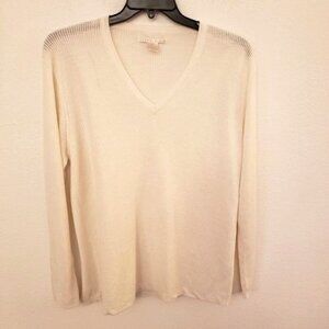Perry Ellis Cream Linen Blend Long Sleeve Lightweight Sweater Size XL EUC